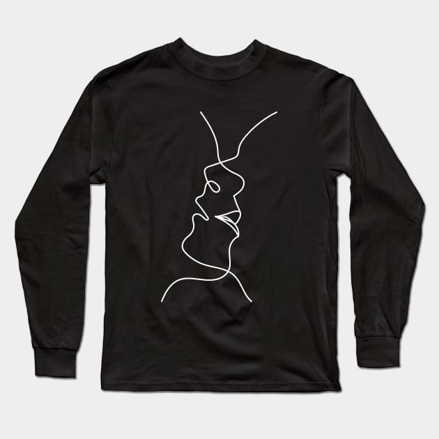 Addictive Kiss | One Line Drawing | One Line Art | Minimal | Minimalist Long Sleeve T-Shirt by One Line Artist